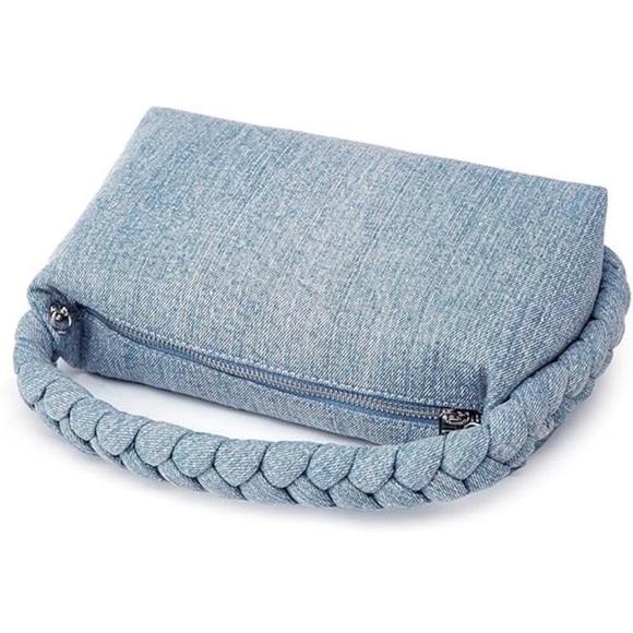 NWT Women Denim Vintage Jean Purse Woven Top Handle Lightweight Designer Chain - Picture 2 of 6